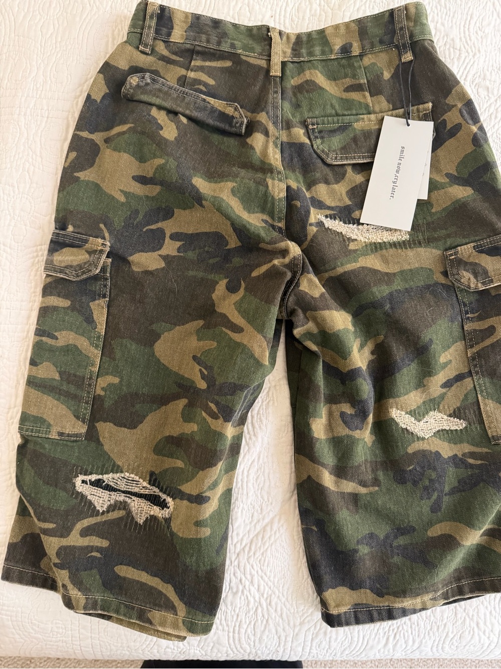 RETRO RIPPED CAMOUFLAGE CROPPED SHORTS BY SUPERMADE (never worn; tags on)